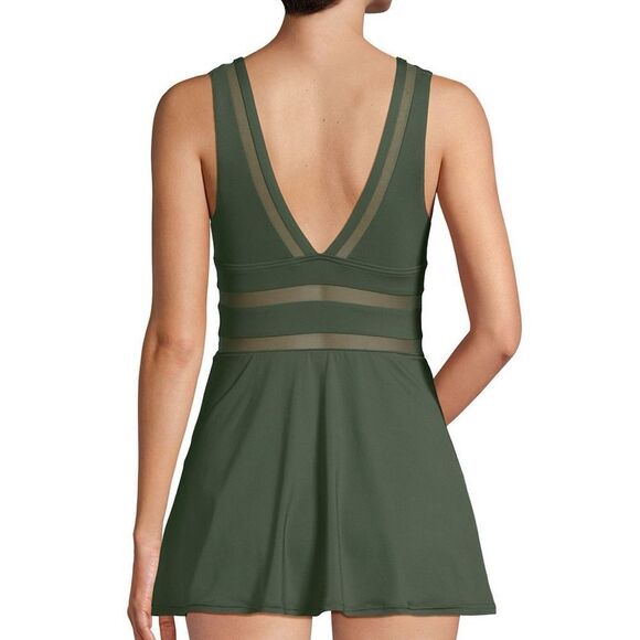 Land's End Mesh V Neck Mini Swimsuit Dress one piece minimizer Black Various - Picture 4 of 6